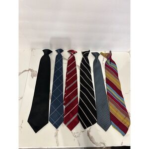 Lot of 6 Vintage Mens Clip-On Neckties Ketch DuPont Teflon Striped Plaid Solid